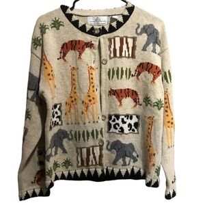 American Vintage Animal Print Cardigan - Cream, Orange, Gray, Black